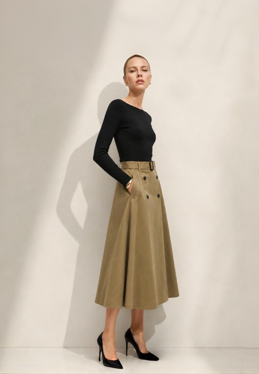 Trench Belt Midi Skirt Marina Blanche