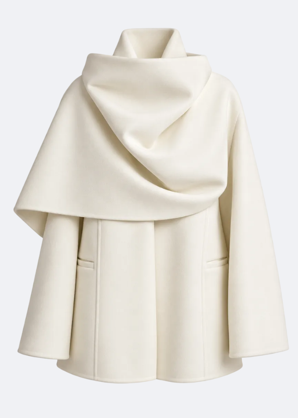 Scarf Collar Coat in Wool and Yak Marina Blanche