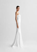Strapless Mermaid Dress in Satin Marina Blanche