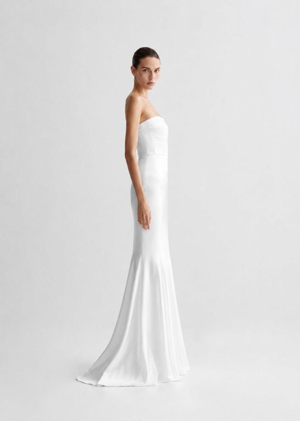 Strapless Mermaid Dress in Satin Marina Blanche
