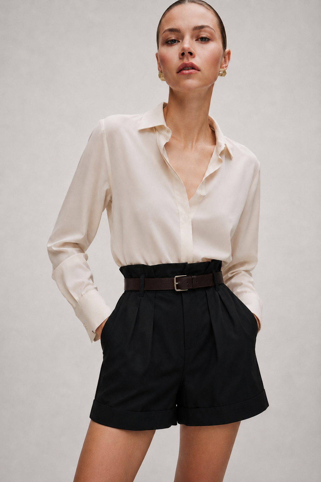 High-waisted Paper-bag Shorts Marina Blanche