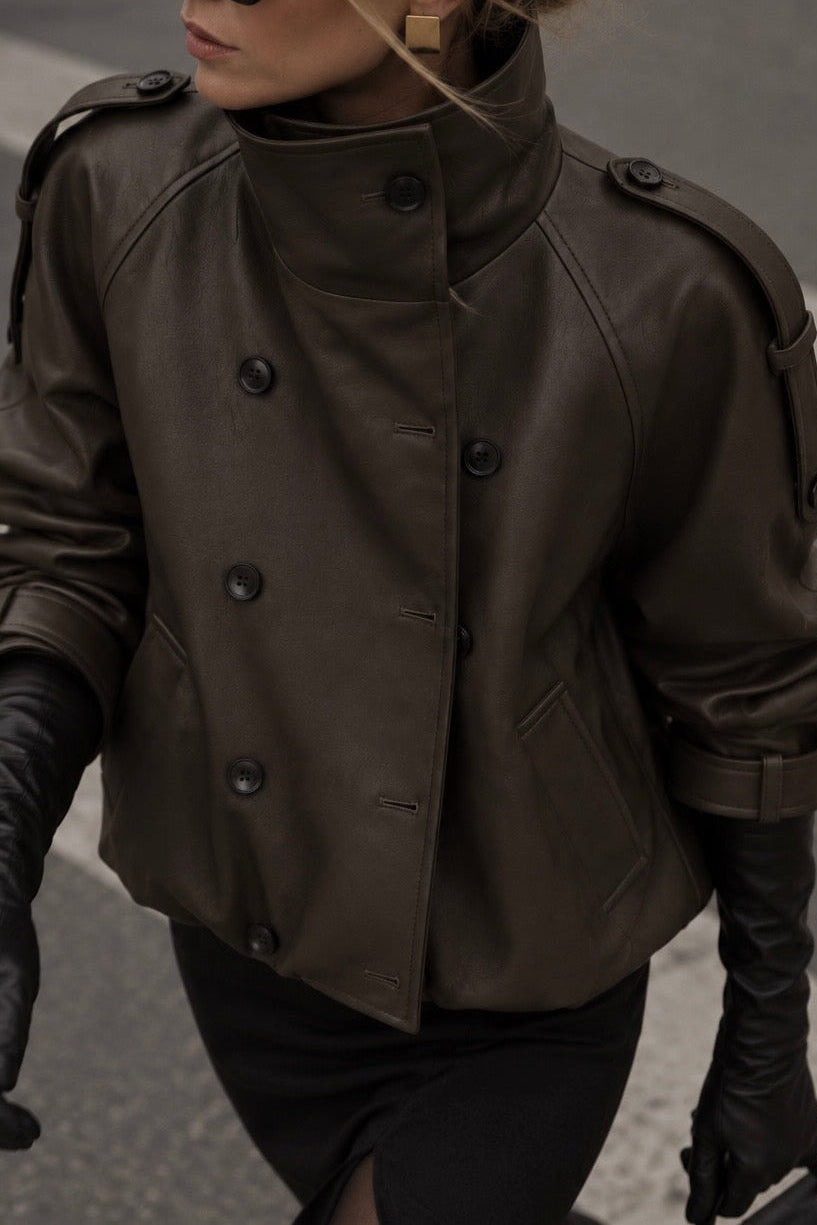 Léa Learher Peacoat Jacket Marina Blanche