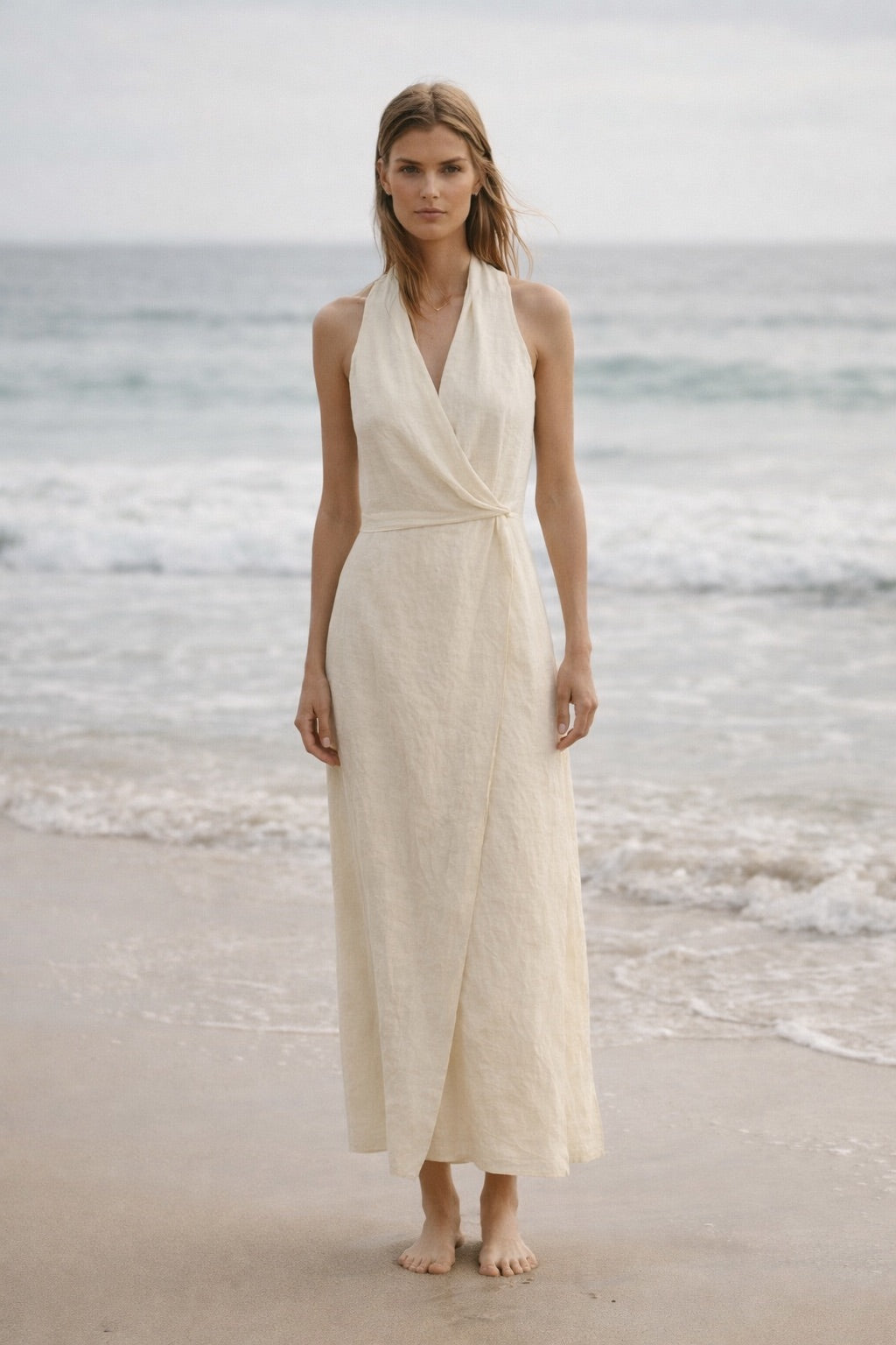 Dress silk linen Marina Blanche