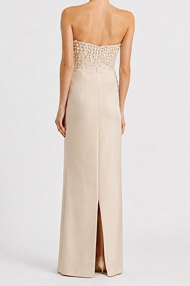 Pearl Embellished Column Dress Marina Blanche
