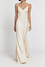 Asymmetric Gathered Satin Dress Marina Blanche