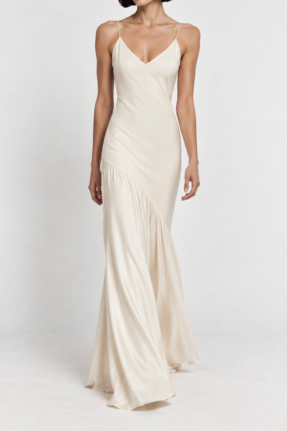 Asymmetric Gathered Satin Dress Marina Blanche