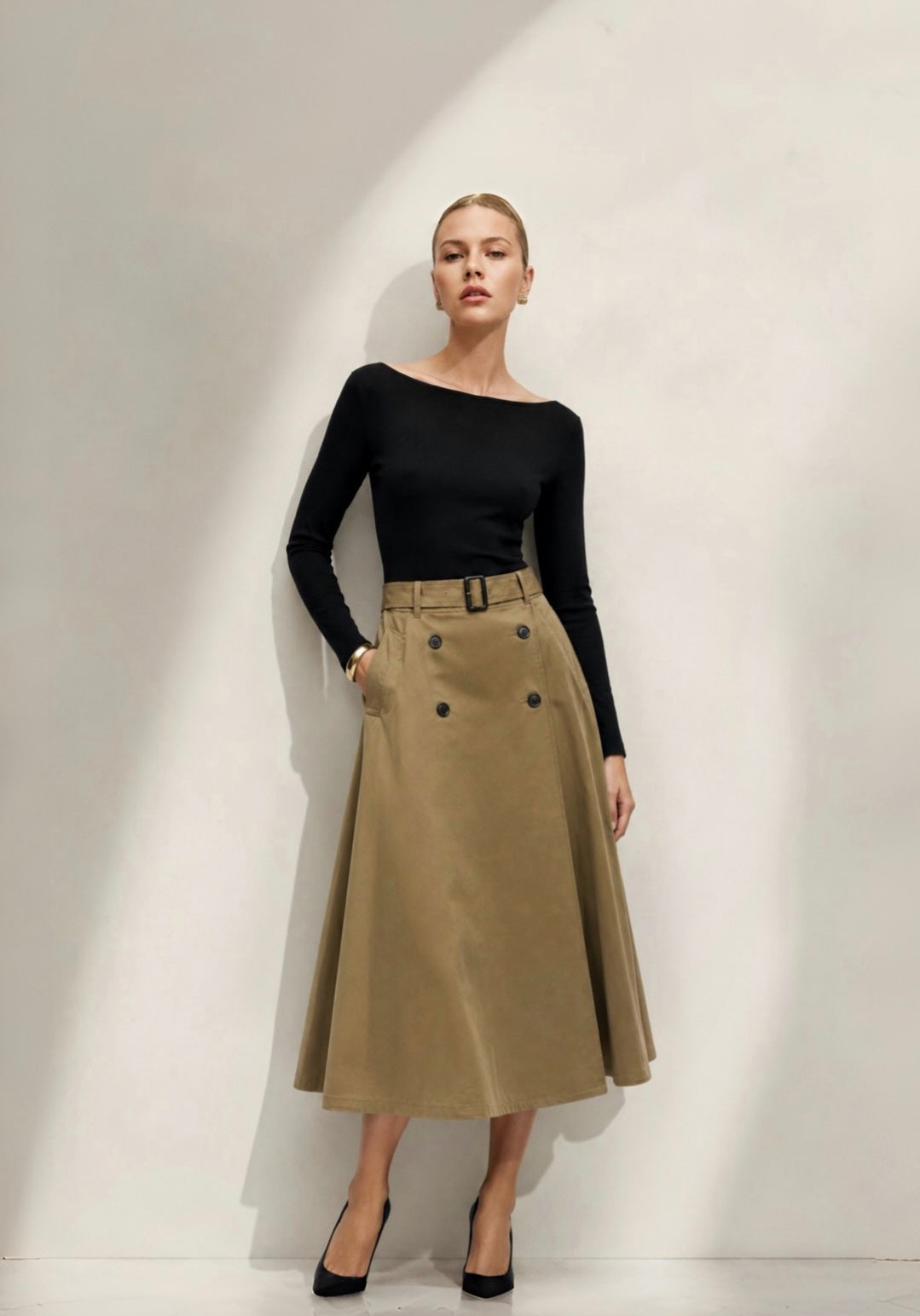 Trench Belt Midi Skirt Marina Blanche