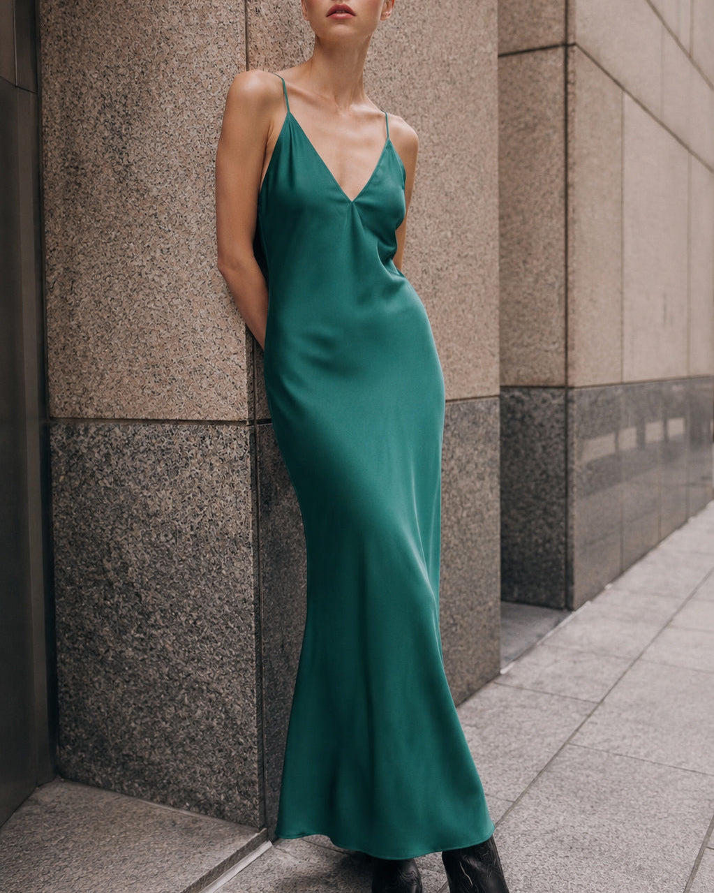 jade green satin dress Ireland Silky Angel Sleeve Faux Wrap Dress Jade XS