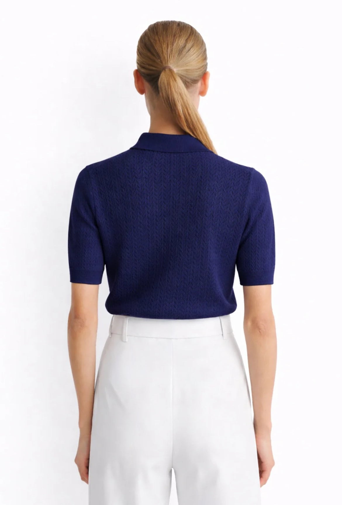 Pointelle Viscose Knit Polo Marina Blanche