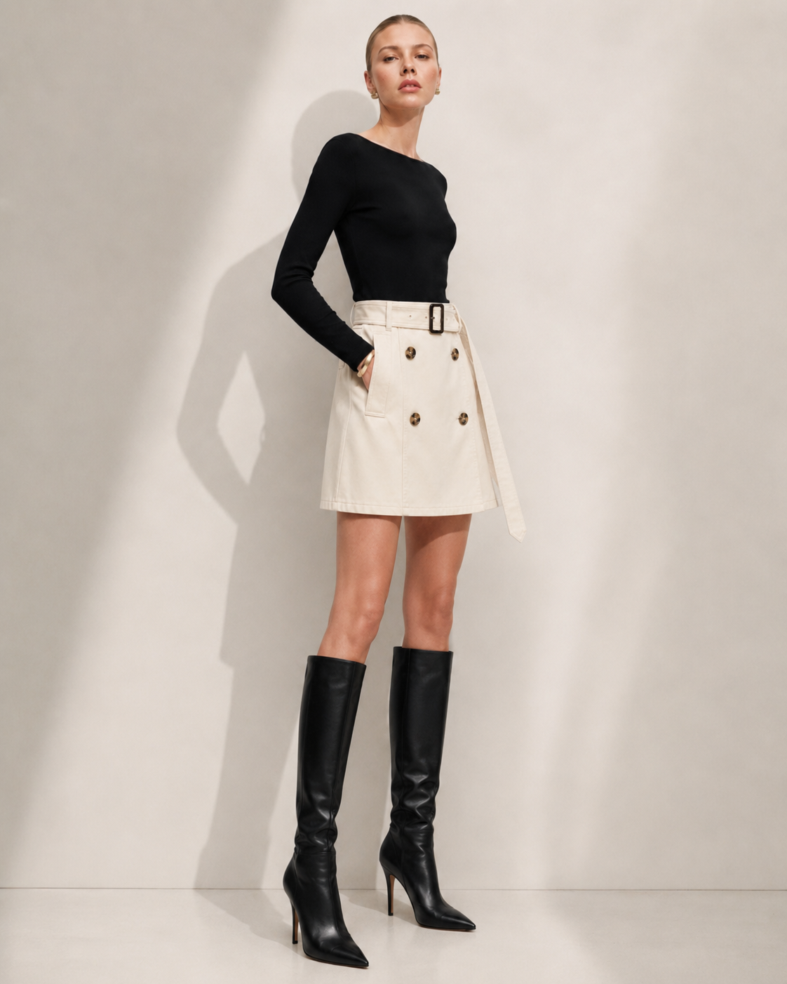 Trench Belt Skirt Marina Blanche