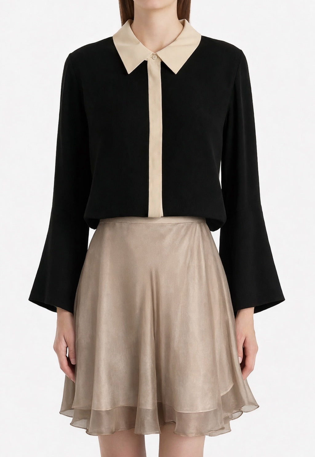 Silk-Satin Blouse Bell Sleeves Marina Blanche