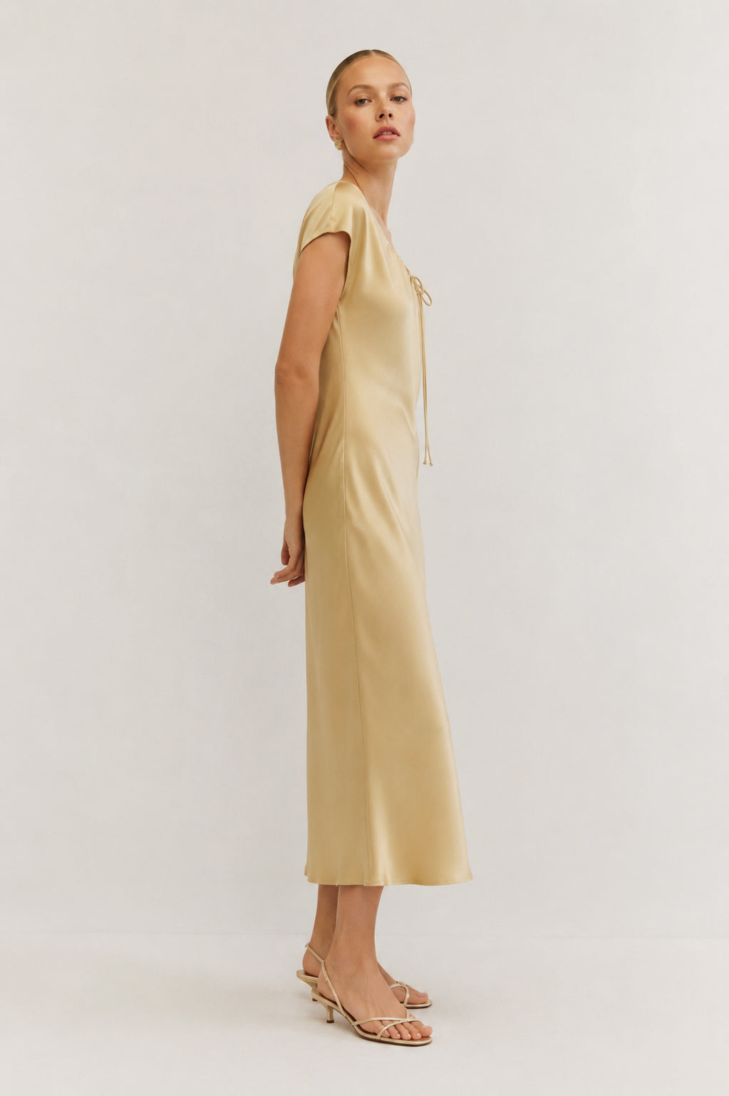 Satin Dress in Warm Champagne Marina Blanche