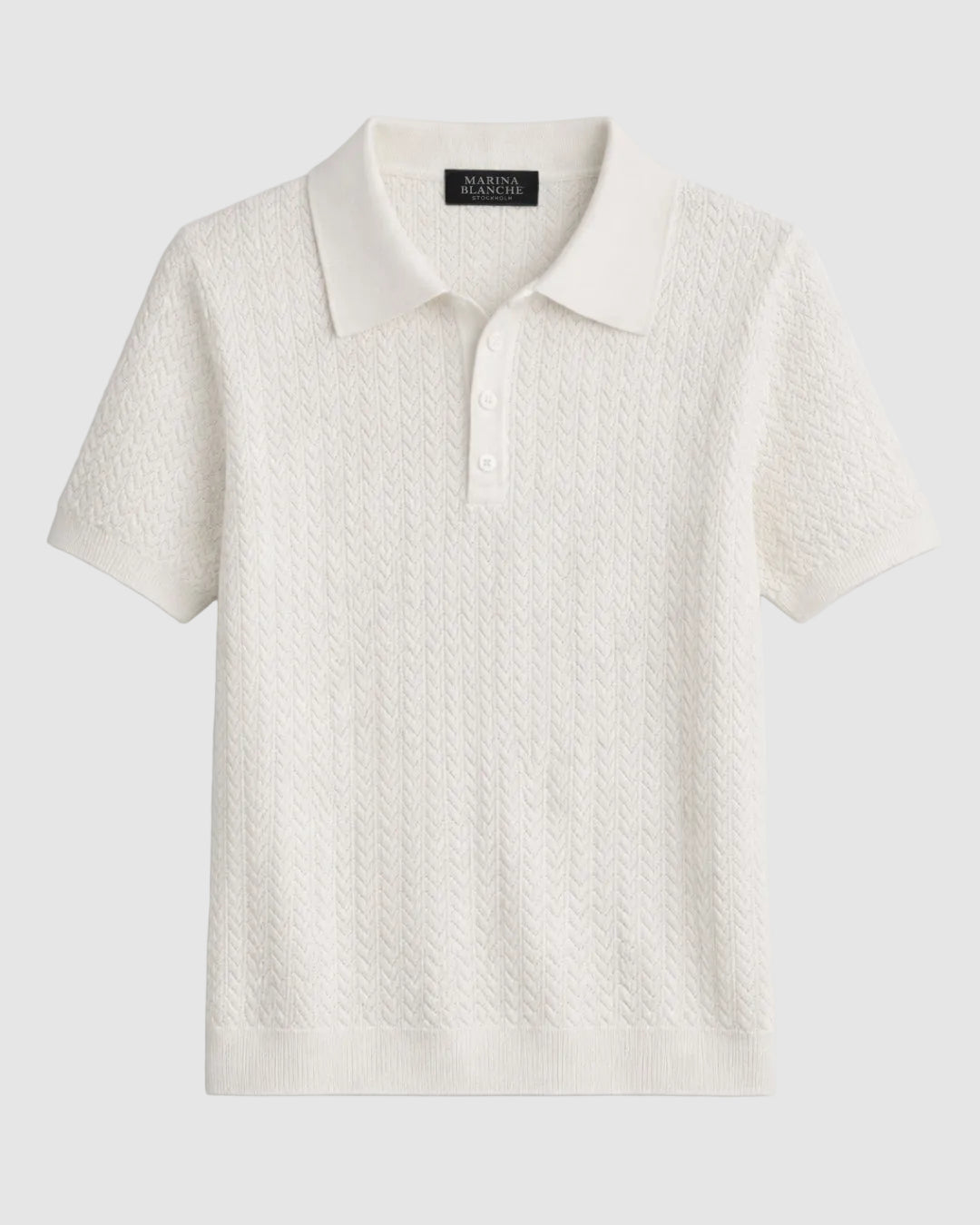 Pointelle Viscose Knit Polo Marina Blanche