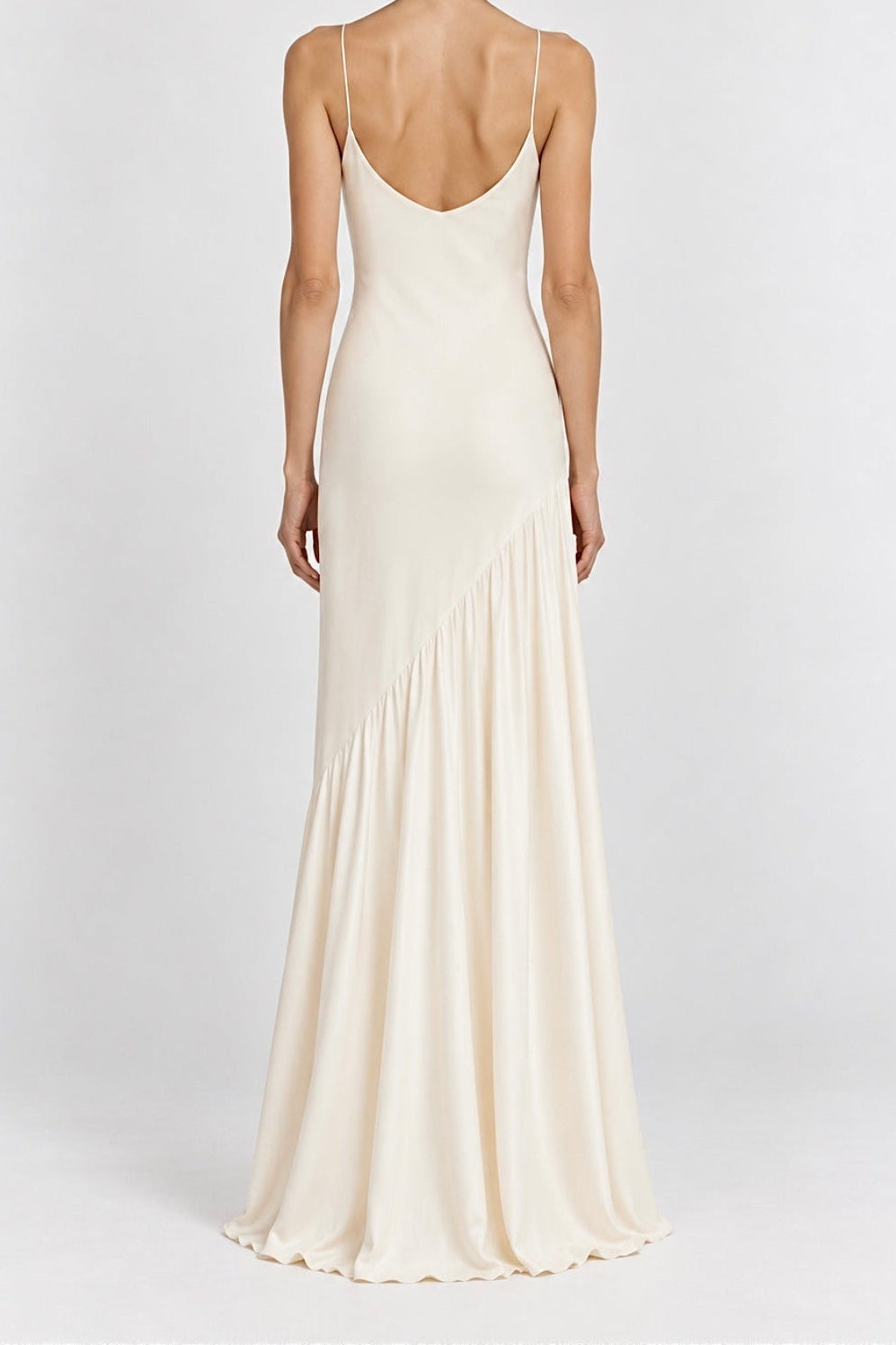 Asymmetric Gathered Satin Dress Marina Blanche
