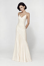 Asymmetric Gathered Satin Dress Marina Blanche