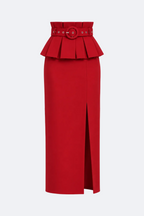 High-Waist Peplum Midi Skirt Marina Blanche