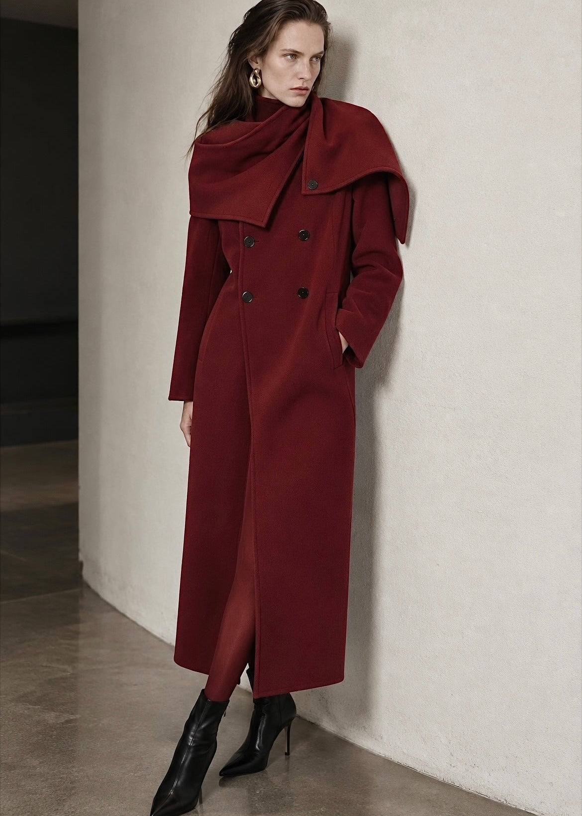 Sculptural Wool Coat with Draped Collar Marina Blanche