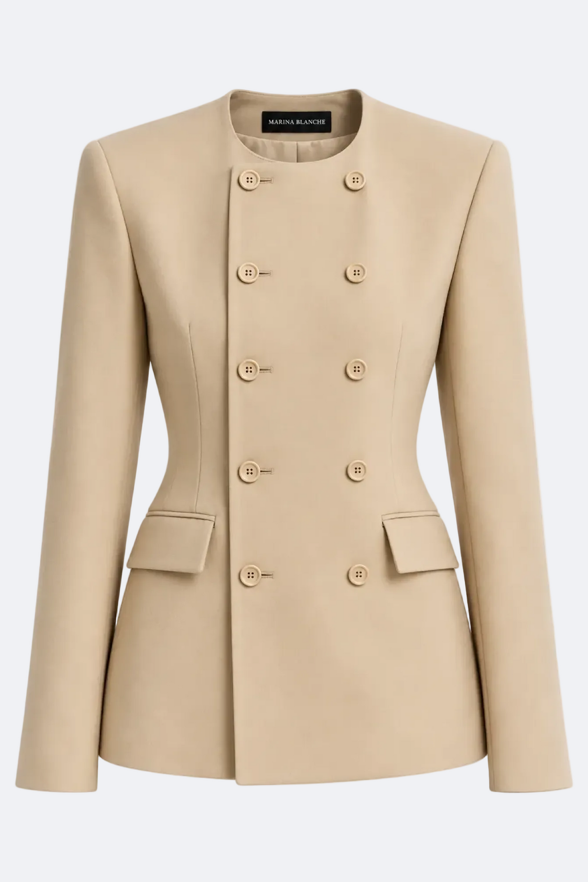 Double-Breasted Jacket in Structured Crepe Marina Blanche