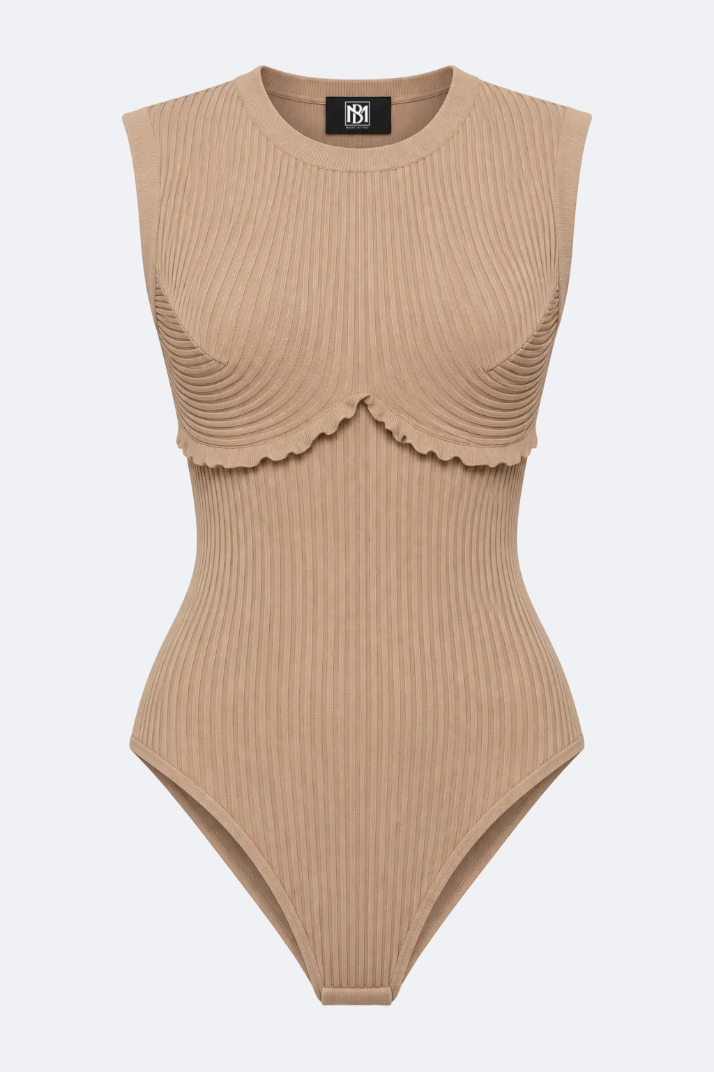 Ruffled Ribbed Bodysuit Marina Blanche