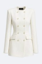 Double-Breasted Jacket in Structured Crepe Marina Blanche
