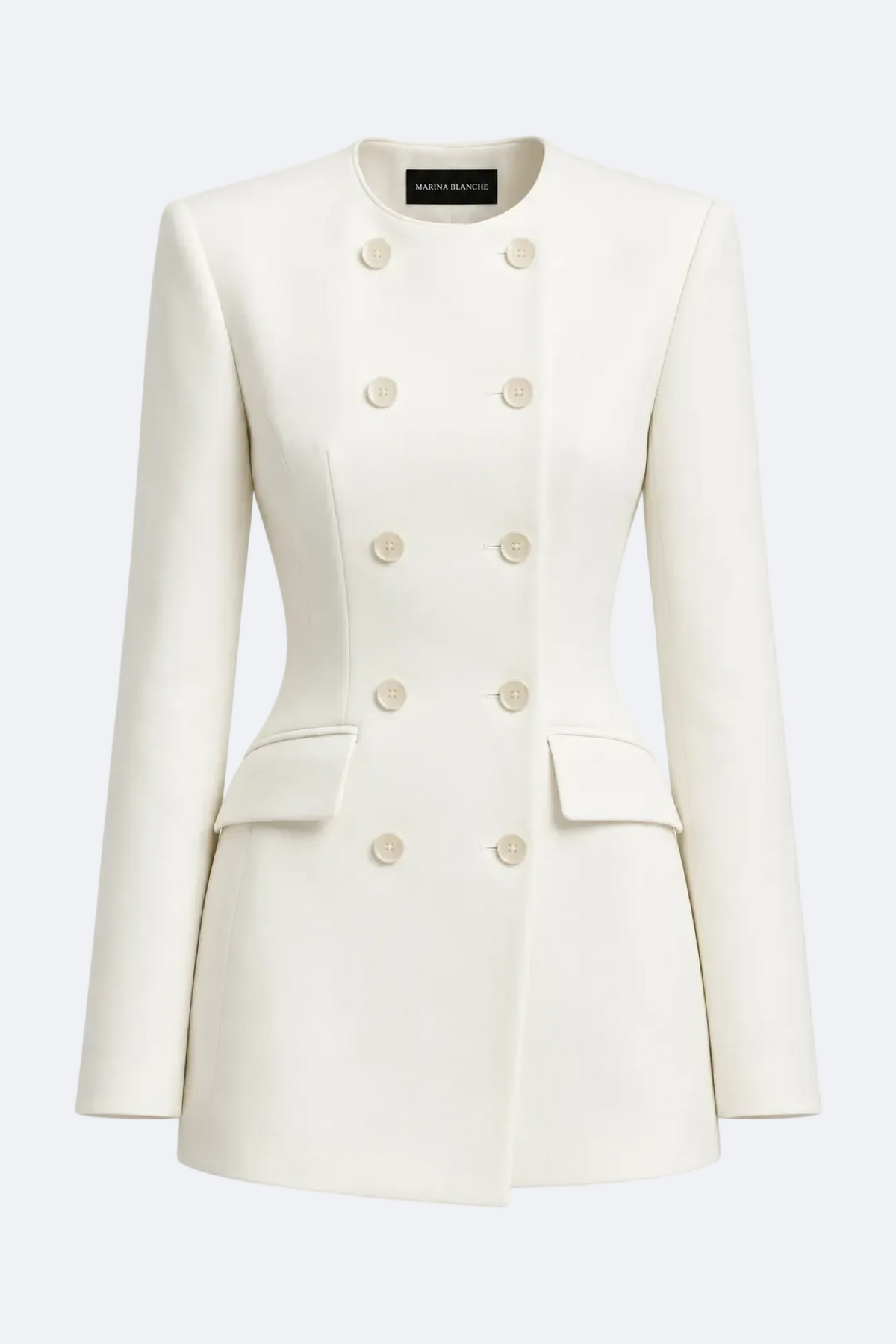 Double-Breasted Jacket in Structured Crepe Marina Blanche