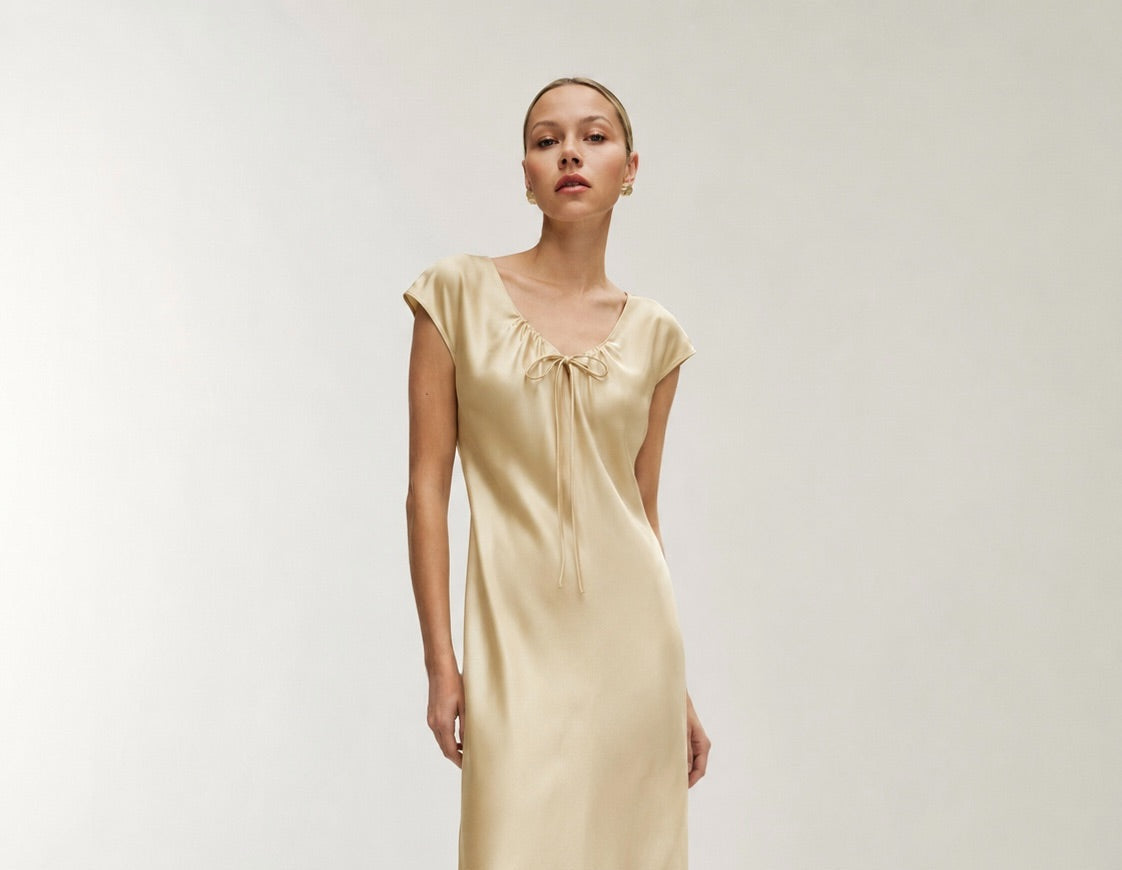Satin Dress in Warm Champagne Marina Blanche