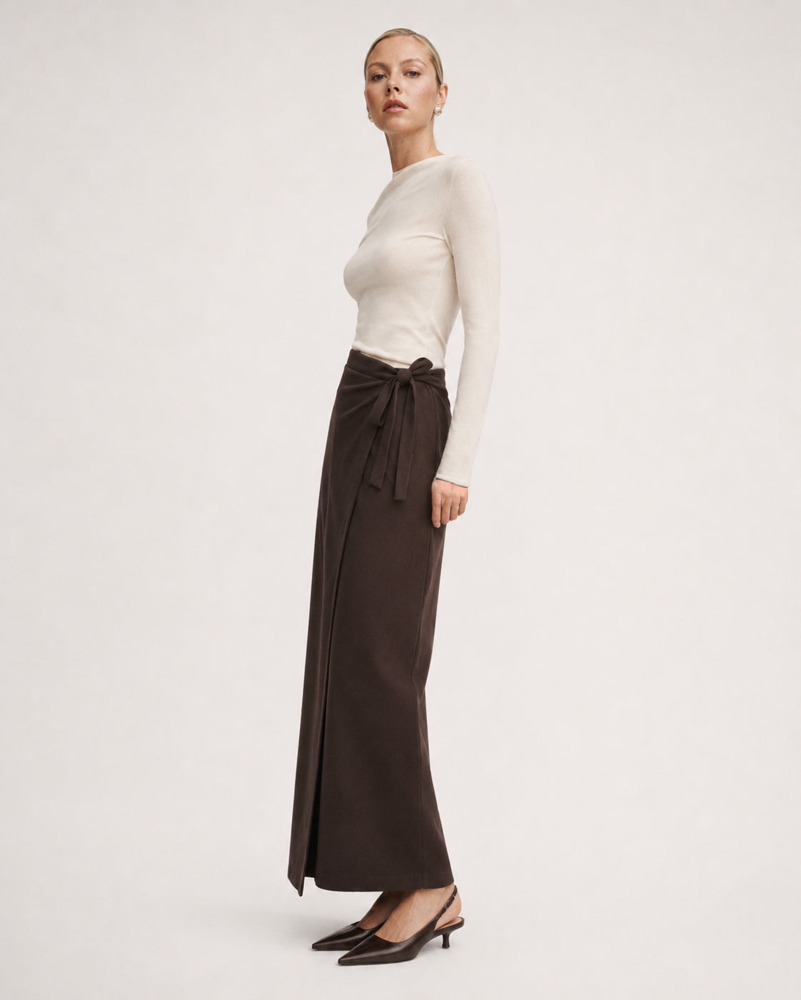 Wrap-front Wool Skirt Marina Blanche