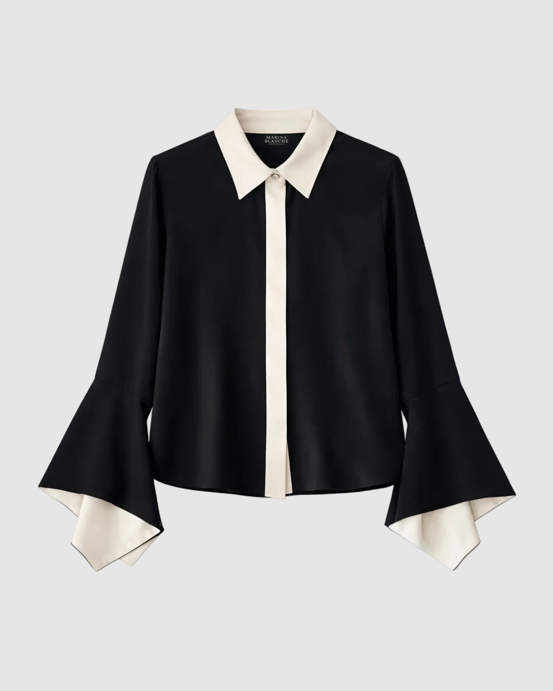 Silk-Satin Blouse Bell Sleeves Marina Blanche