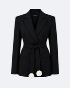 Flower Belted Jacket Marina Blanche