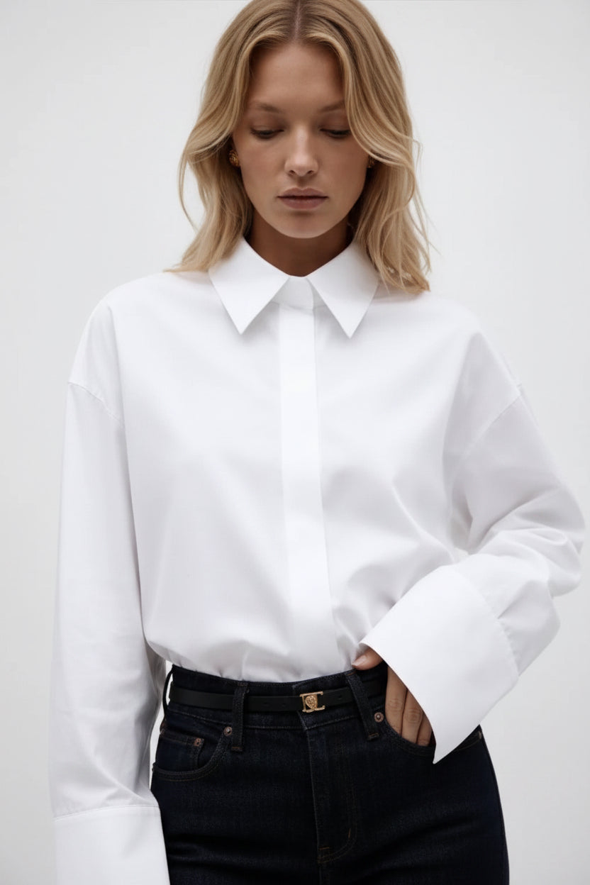 Shirt Wide Cuffs in Cotton Marina Blanche