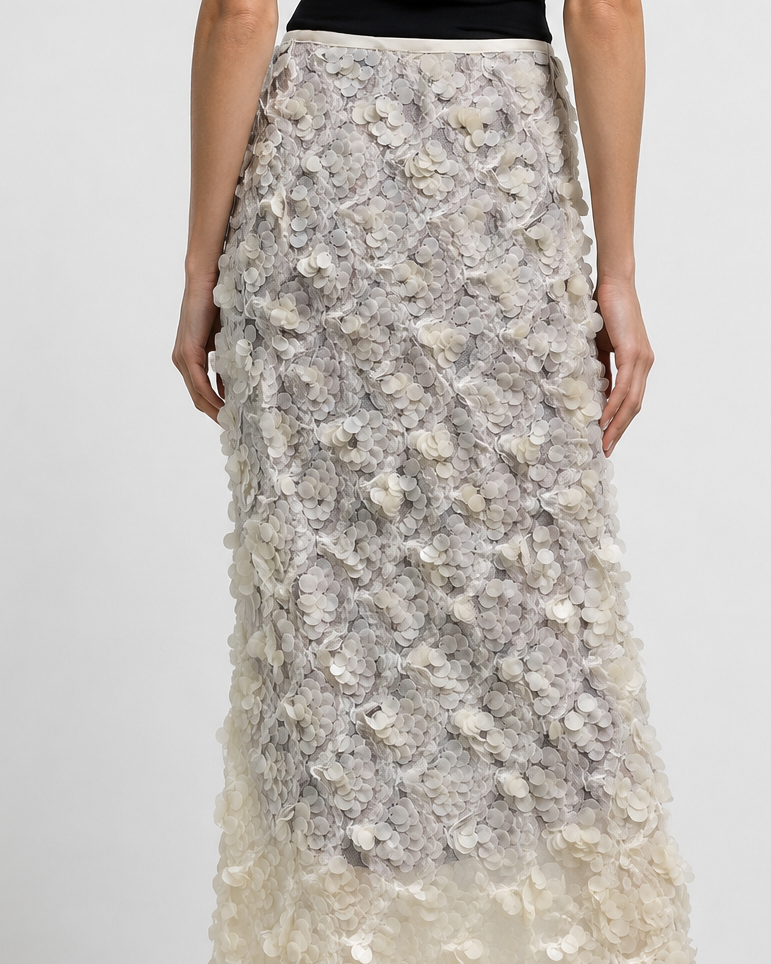 Sequin-Embellished Fishtail Maxi Skirt Marina Blanche