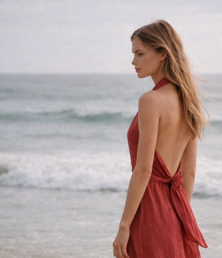 Wrap Dress in Linen and Silk Marina Blanche