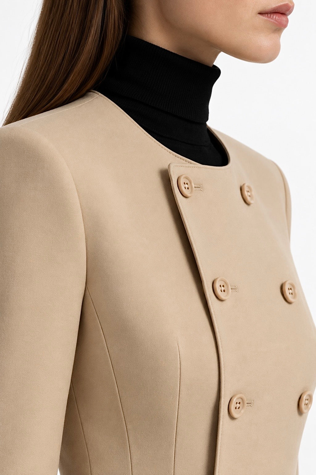 Double-Breasted Jacket in Structured Crepe Marina Blanche
