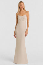 Pearl Embellished Column Dress Marina Blanche