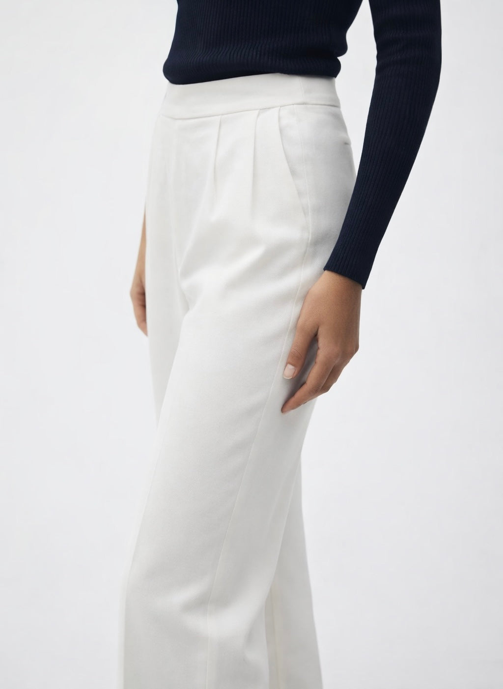 Italian Wool Wide-Leg Trousers Marina Blanche