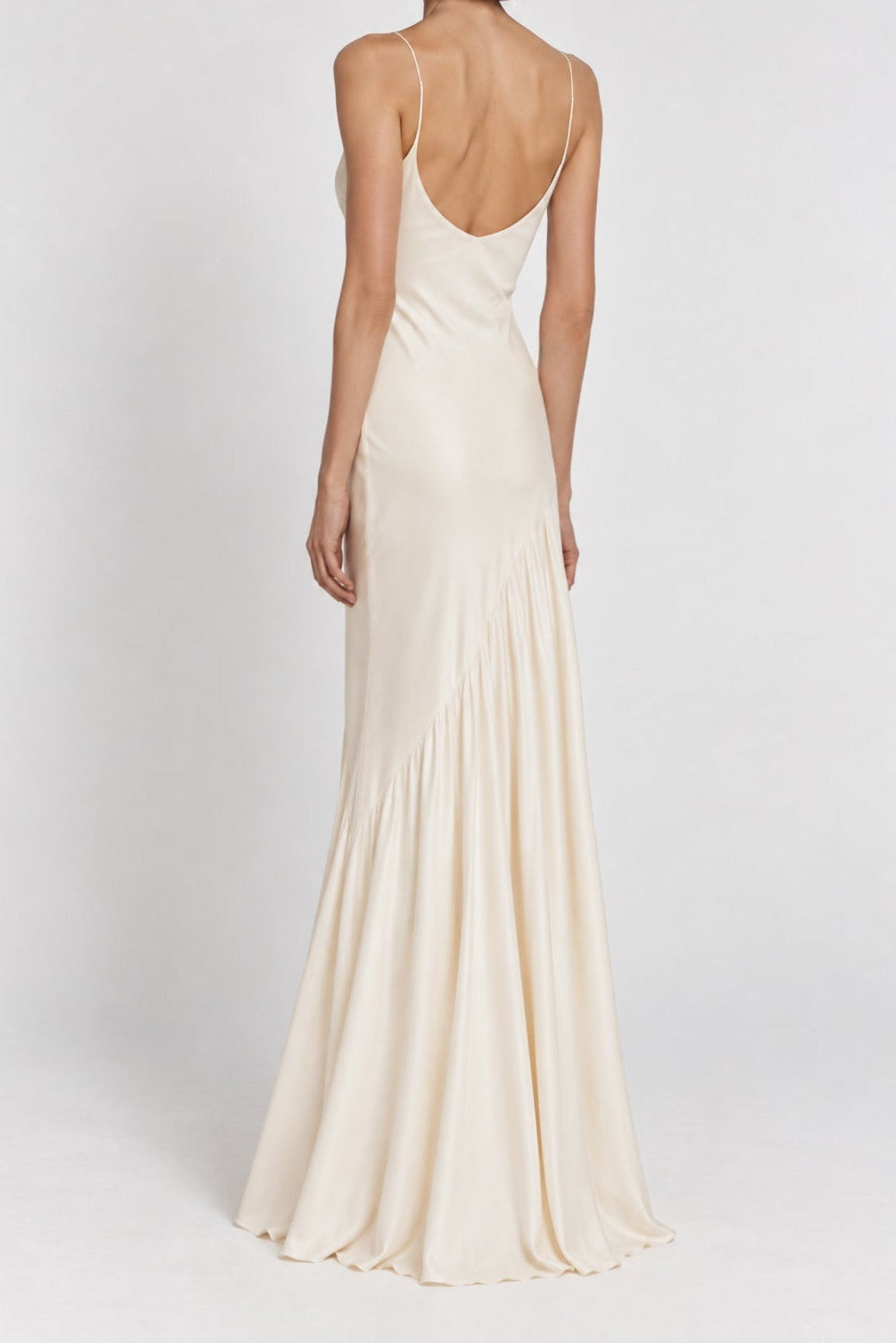 Asymmetric Gathered Satin Dress Marina Blanche