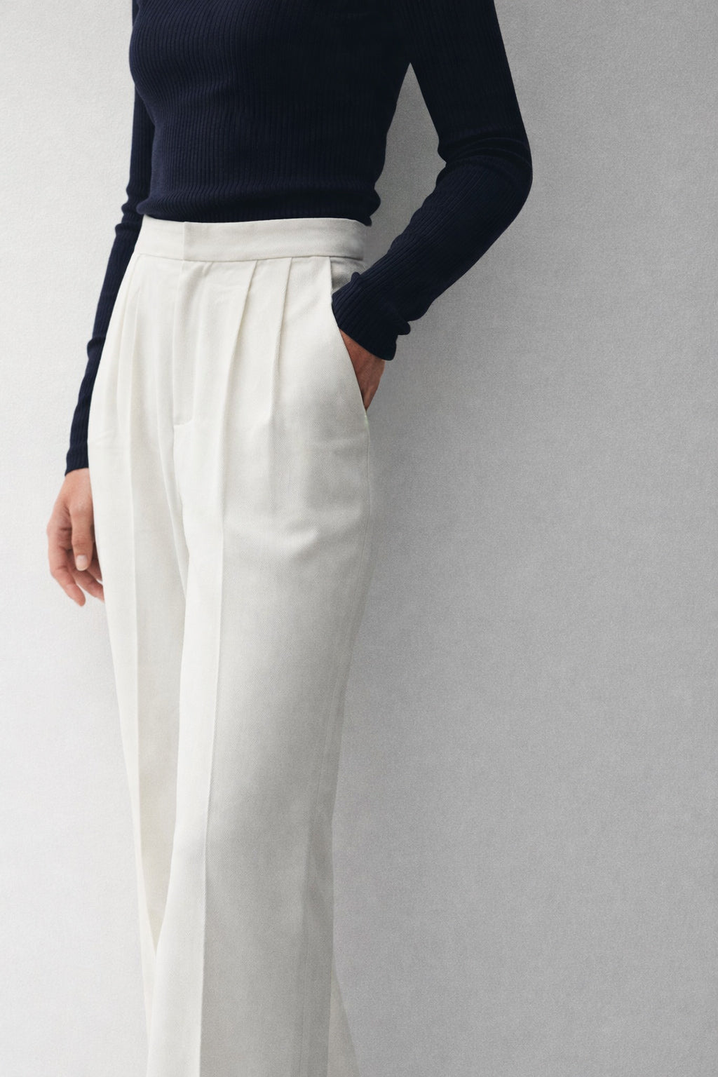 Italian Wool Wide-Leg Trousers Marina Blanche