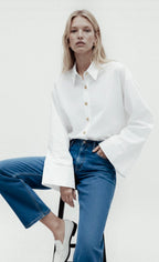 Rose Button Shirt in Cotton Marina Blanche