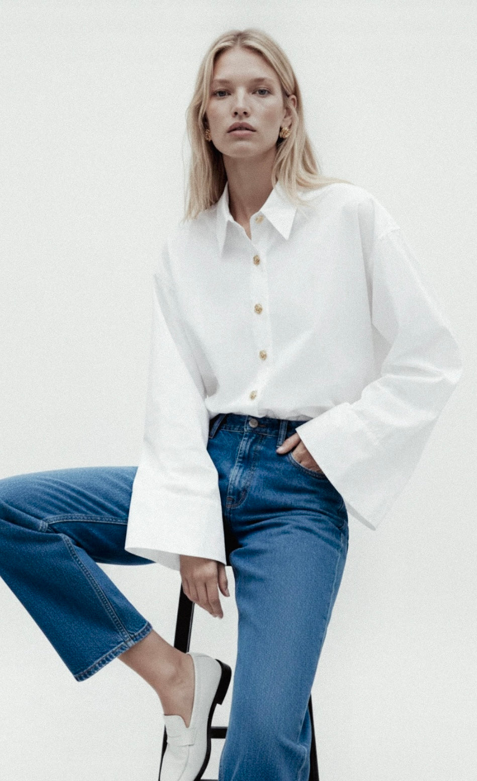 Rose Button Shirt in Cotton Marina Blanche