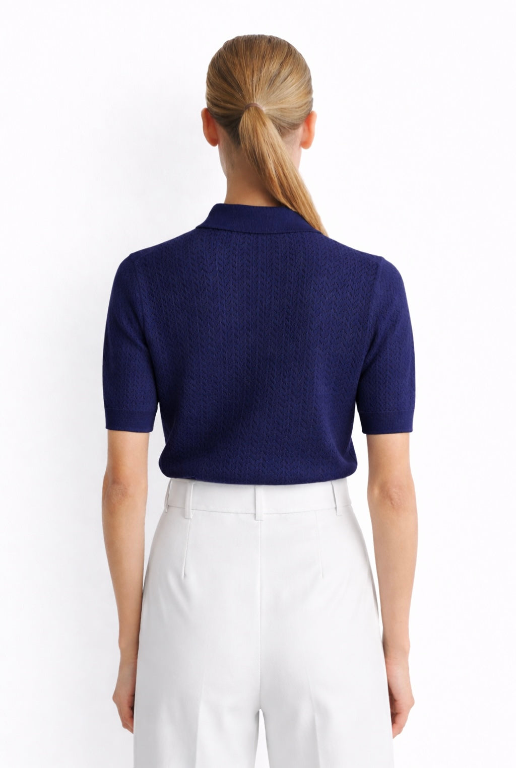 Pointelle Viscose Polo Marina Blanche