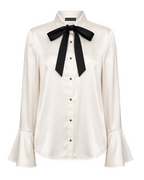 Bow Shirt in Silk Marina Blanche