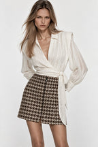 Tweed Houndstooth Mini Skirt in Marron Marina Blanche
