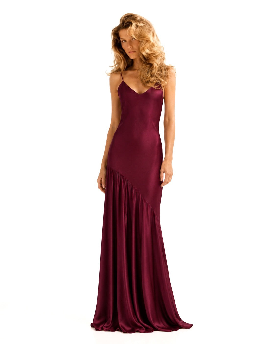 Asymmetric Gathered Satin Dress Marina Blanche