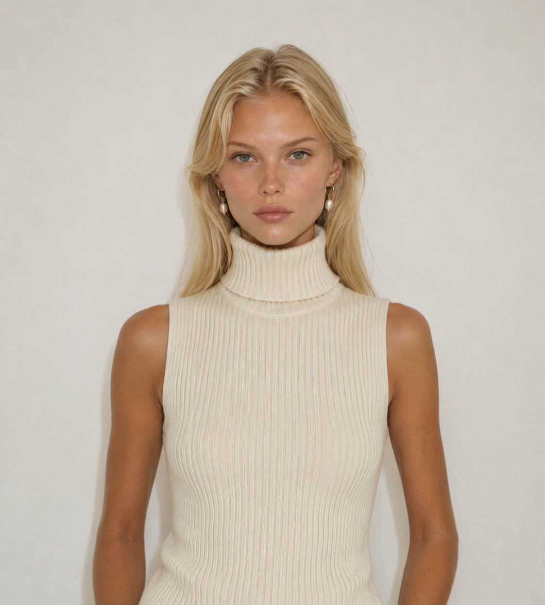 High-neck Sleeveless Cashmere Top Marina Blanche