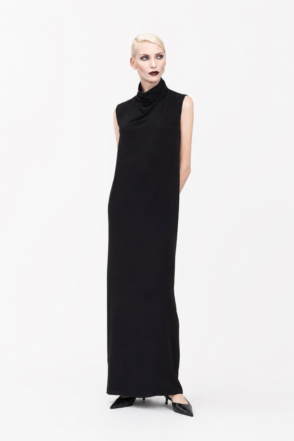 Draped High-Neck Maxi Dress Marina Blanche