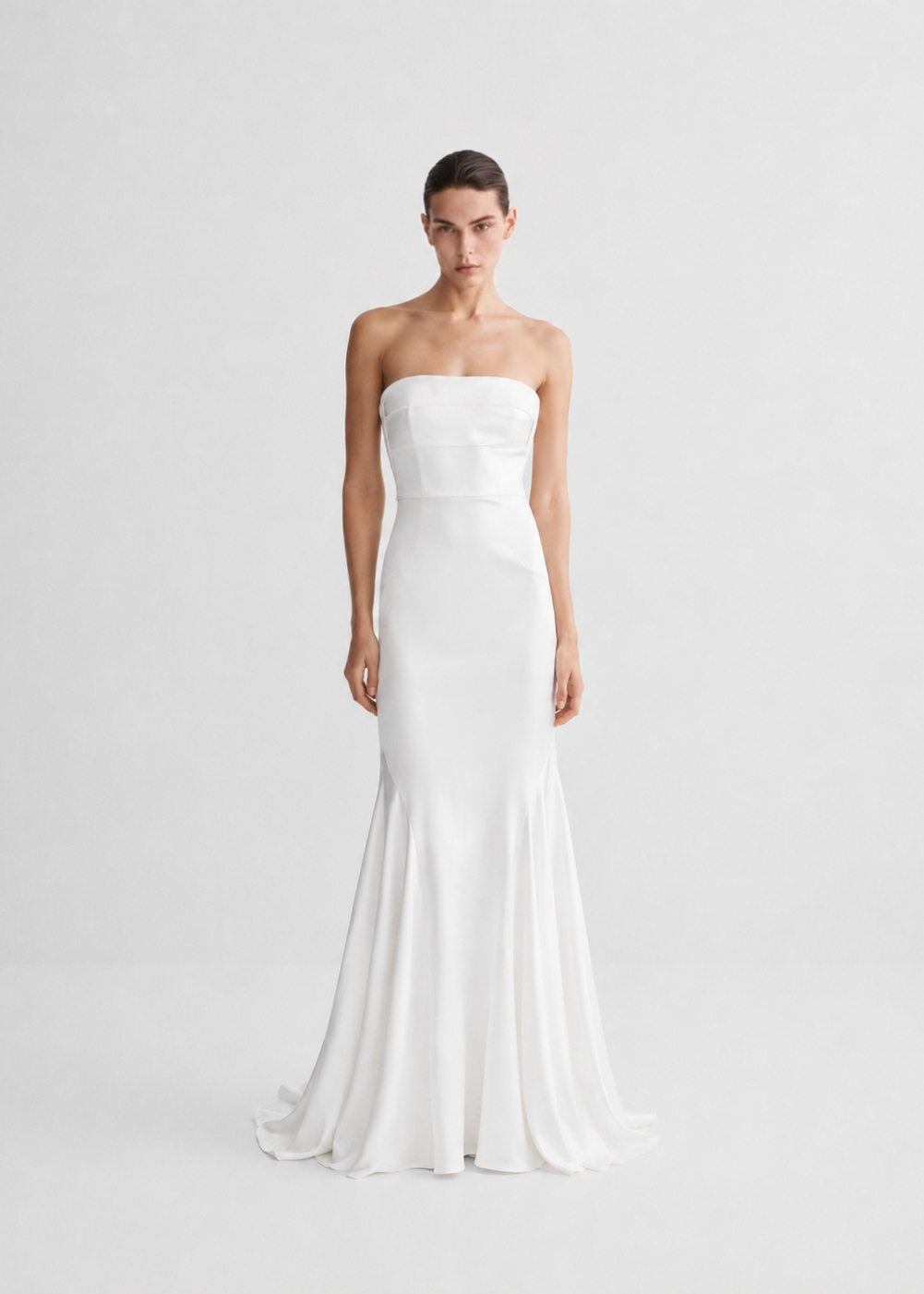 Strapless Mermaid Dress in Satin Marina Blanche