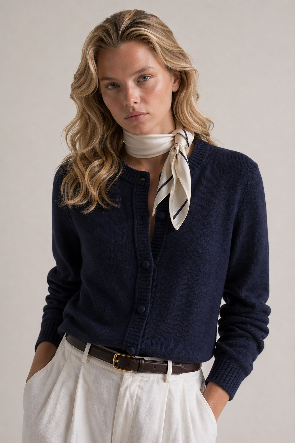 Italian Mercerized Cotton Cardigan Le Début Marina Blanche