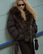 Aspen Down Jacket with Fox Fur Collar Marina Blanche