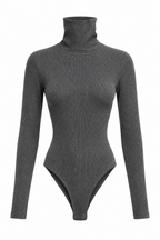 Ribbed Turtleneck Bodysuit in Cotton Marina Blanche
