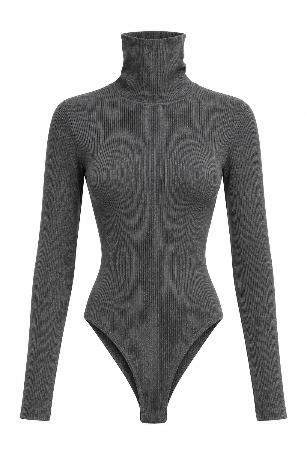 Ribbed Turtleneck Bodysuit in Cotton Marina Blanche